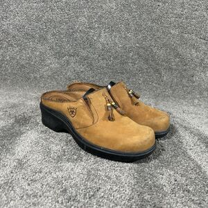 Ariat Mendocino Women's Size 7.5 B Brown Leather Tassle Slip On Clogs Used